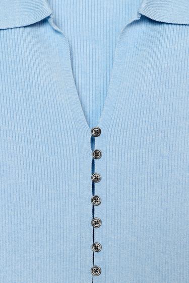 GILET POLO EN MAILLE - Bleu clair de Zara - Image 5
