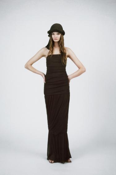 LIMITED EDITION DRAPED STRAPLESS LONG DRESS - Brown by Zara