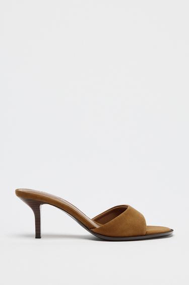 SANDALETTE MIT VELOURSLEDER-ABSATZ - Braun von Zara