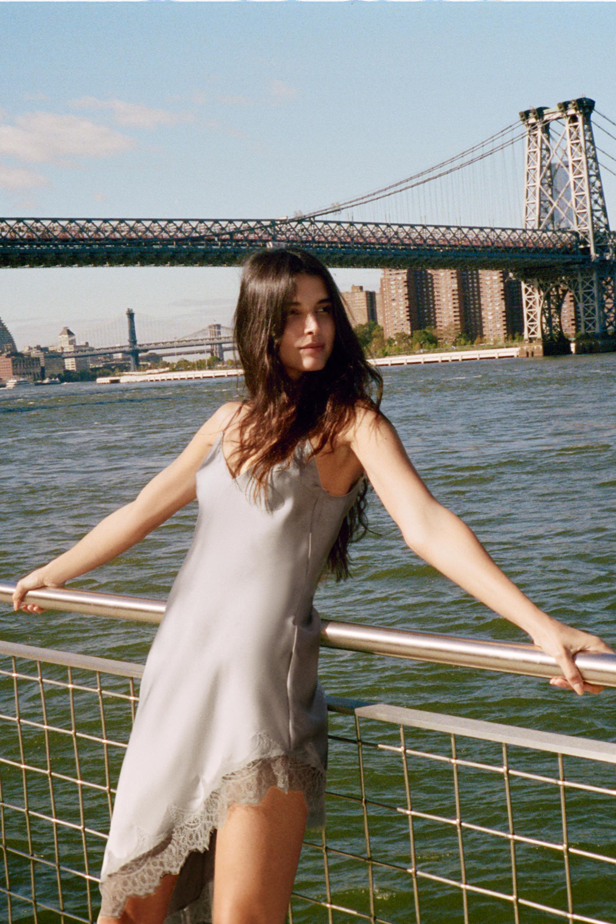 ASYMMETRIC SATIN EFFECT LACE DRESS