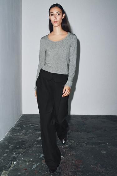 Zara 長袖 T 恤 - 斑紋灰色