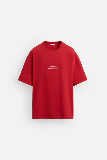 SLOGAN PRINT T-SHIRT - Red by Zara - Image 6