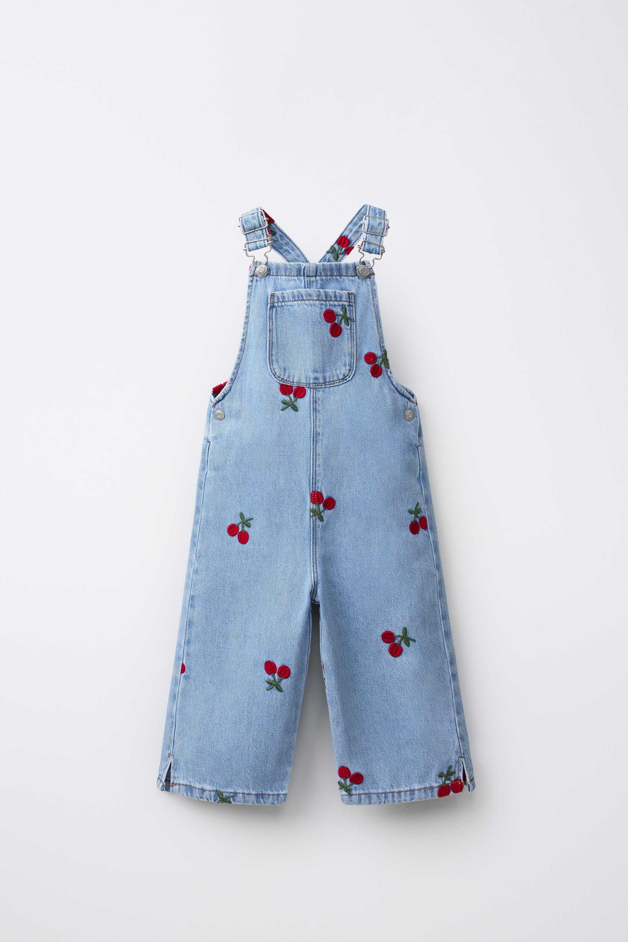 ZARA - eri EMBROIDERED CHERRY DENIM OVERALLS - Blue | ZARA United States