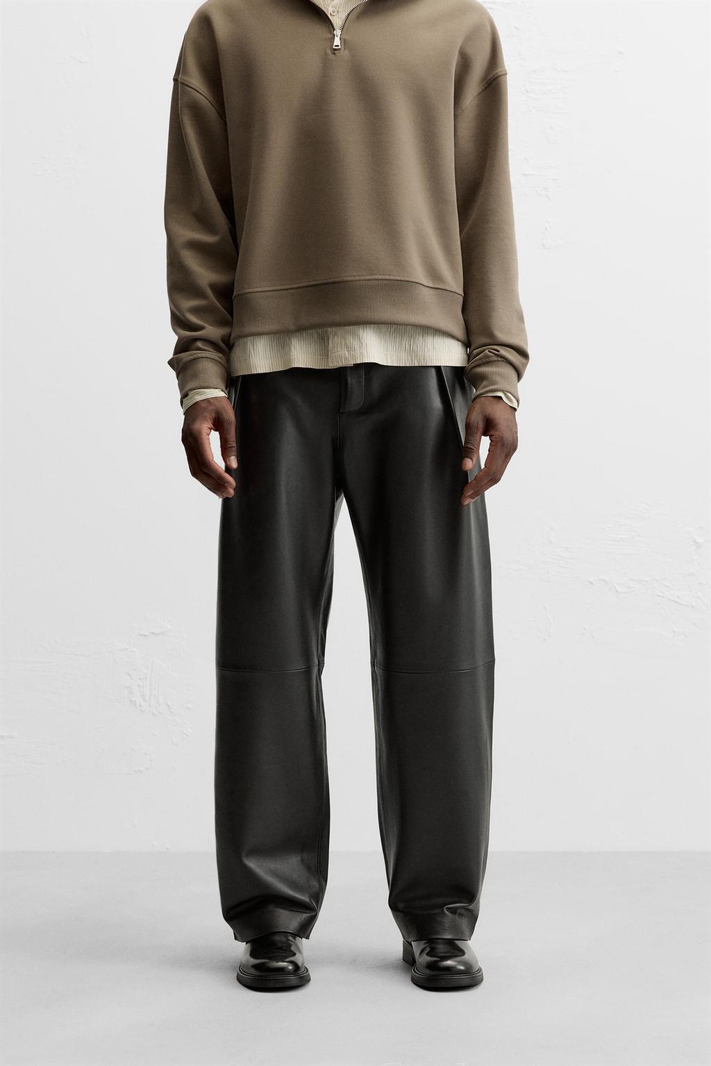LEATHER TROUSERS WITH PLEATS
