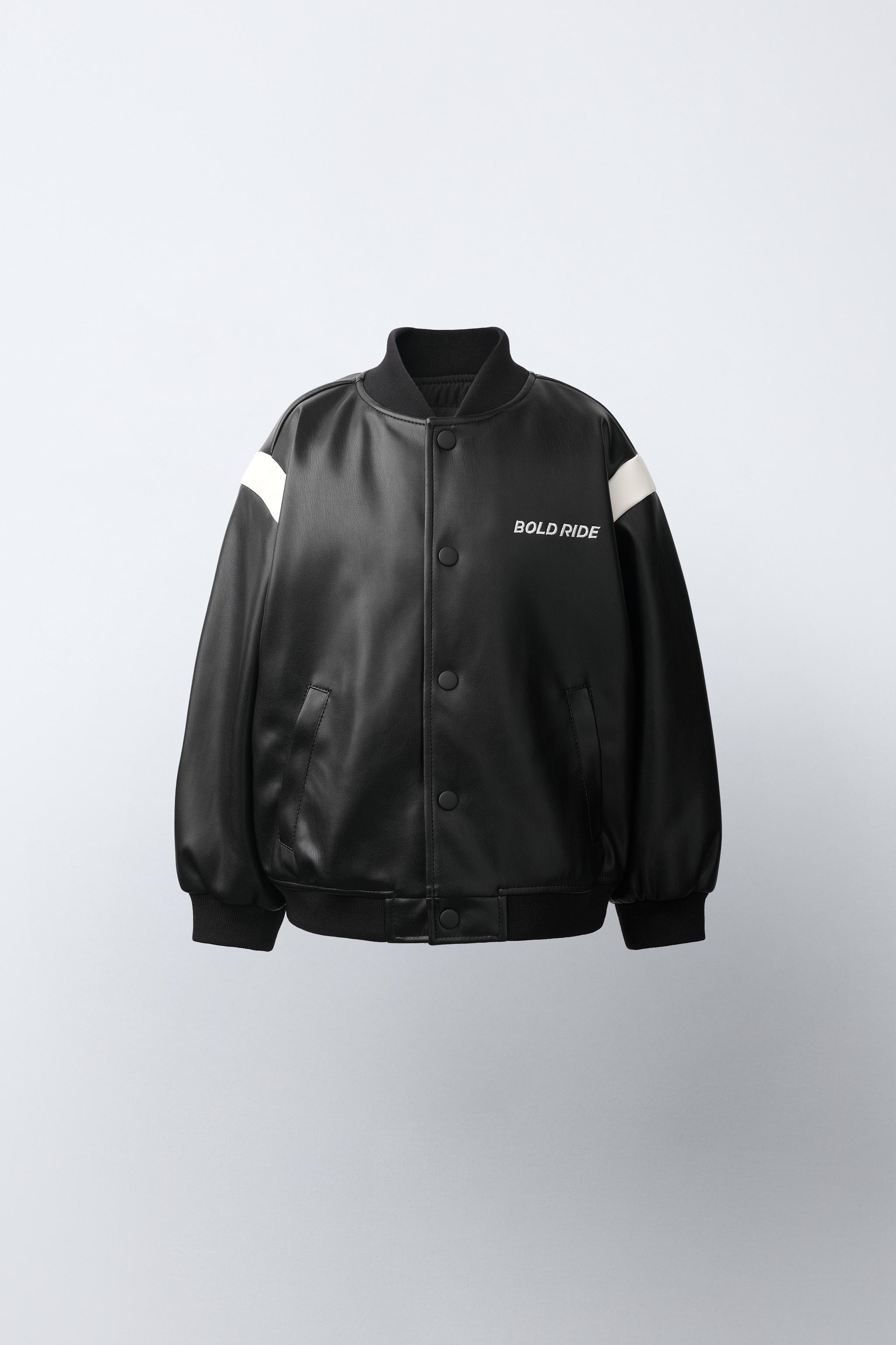 FAUX LEATHER BOMBER JACKET — Black