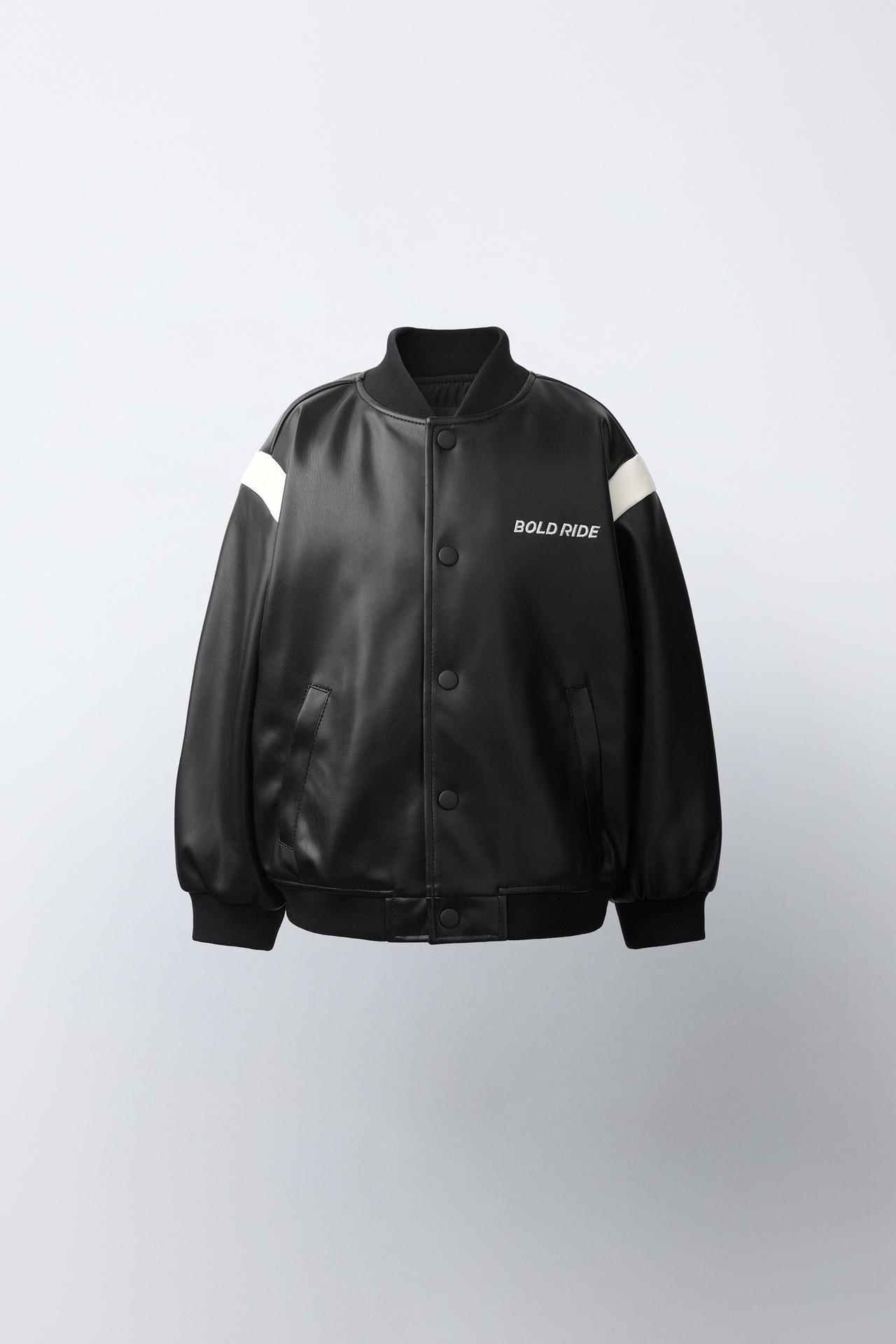 FAUX LEATHER BOMBER JACKET — Black
