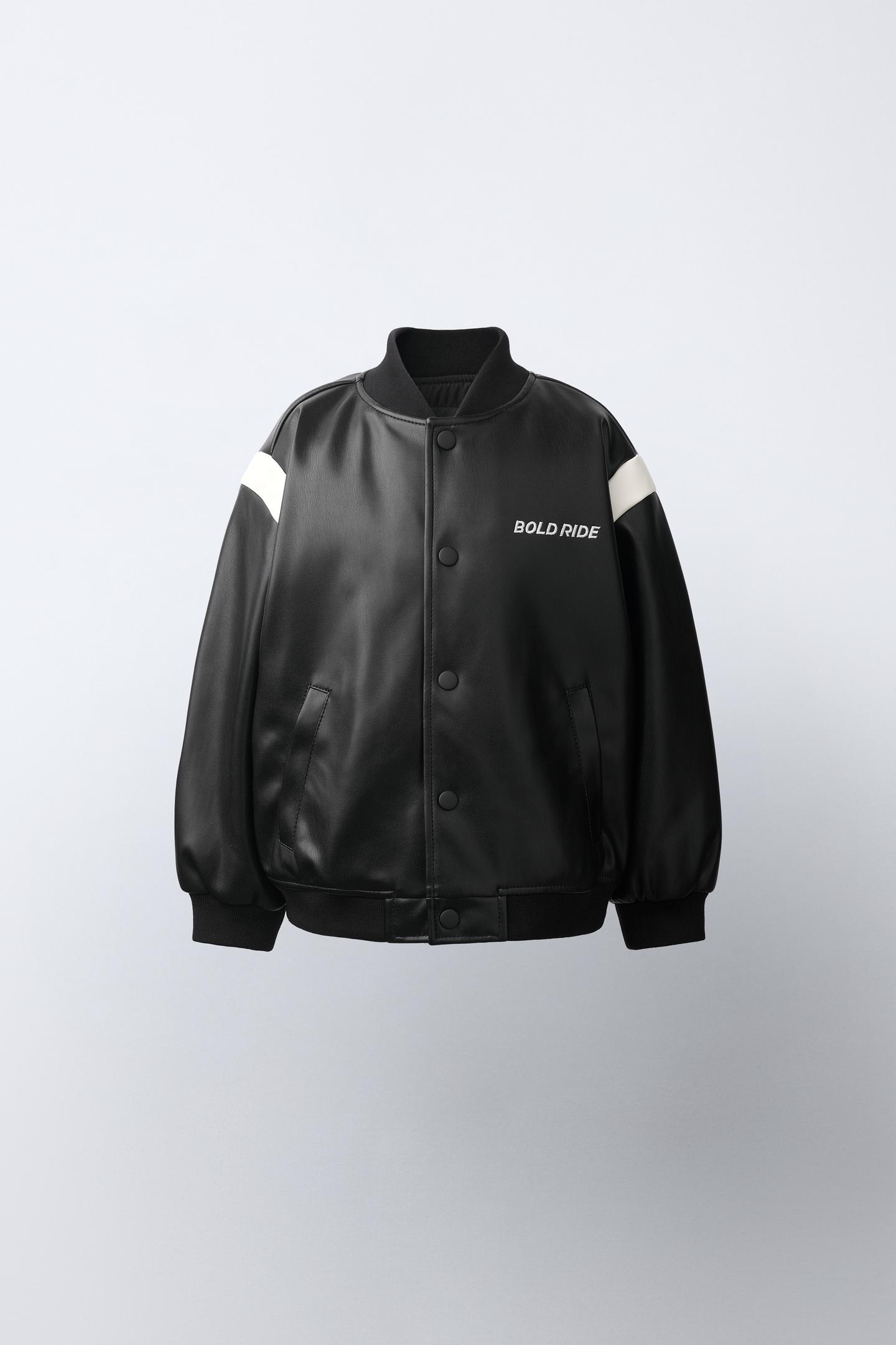 Детская куртка Zara Faux Leather Bomber, цвет: Чёрный — фото 1