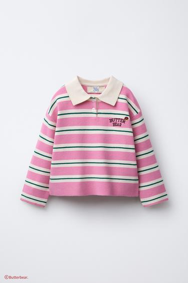 Zara BUTTERBEAR ©條紋針織POLO衫 - 粉紅色