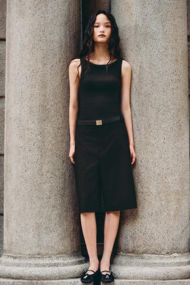 Zara 繞頸吊帶羅紋上衣 - 黑色