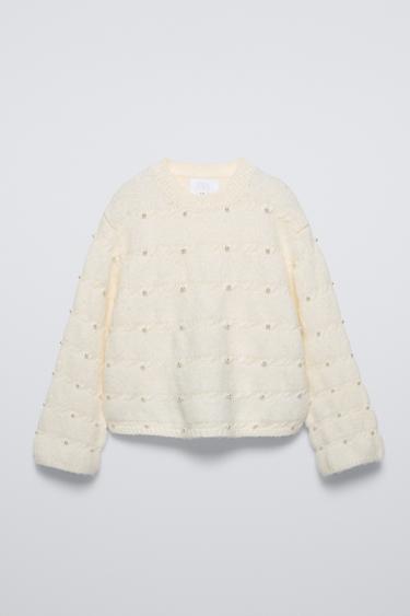 Zara PEARL KNIT SWEATER - White
