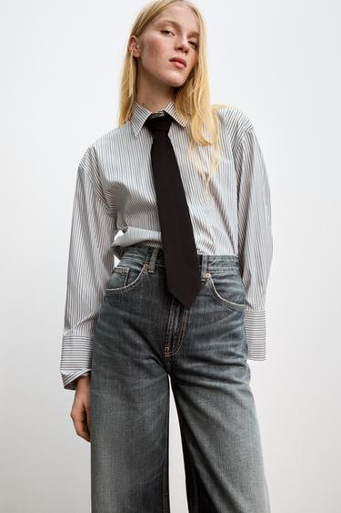 Zara POPLIN SHIRT WITH TIE - Black / White
