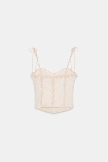 CORSETRY-INSPIRED TOP WITH RUFFLES - Cream by Zara - Image 4