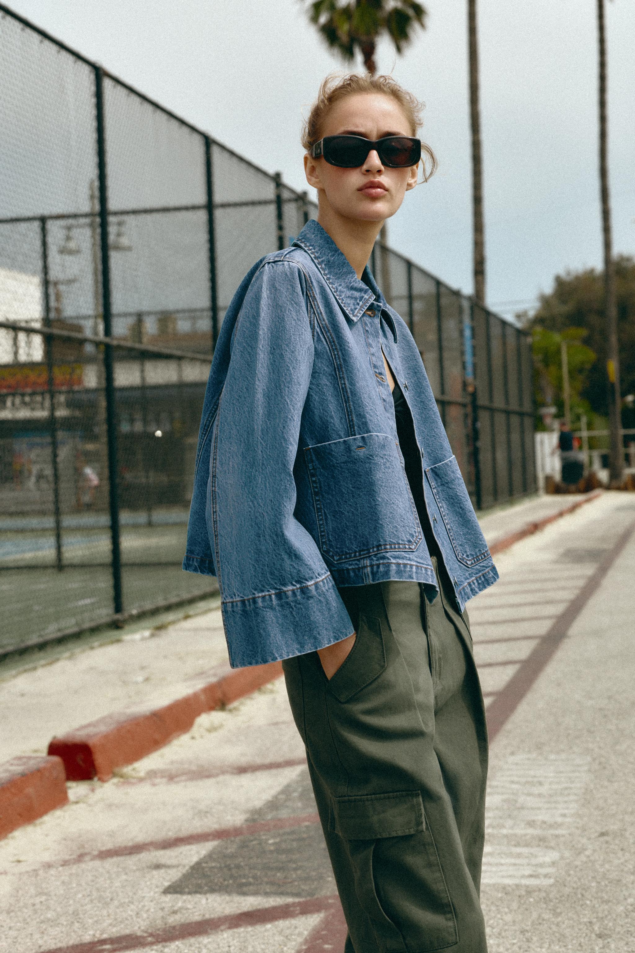 Z1975 クロップドデニムジャケット - ミディアムブルー | ZARA Japan