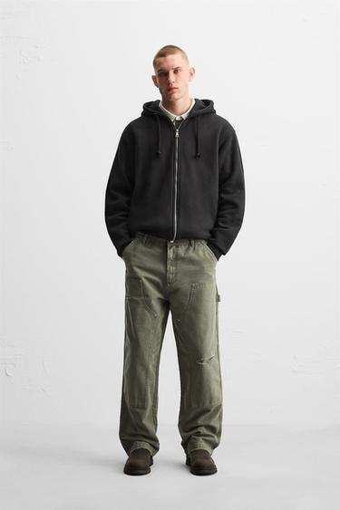 CALÇA COM BOLSO DE CARPINTEIRO - Verde da Zara - Imagem 0