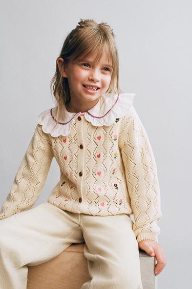 CHAQUETA PUNTO CALADOS CORAZONES BORDADOS - Crudo de Zara
