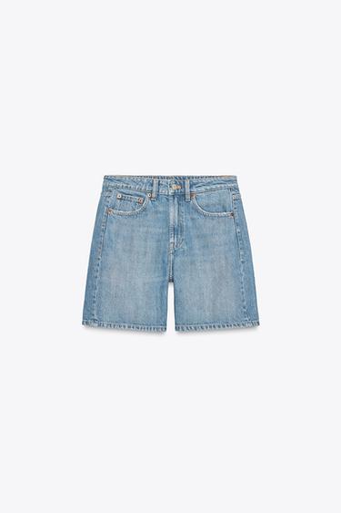 Zara TRF MID-RISE DENIM SHORTS - Indigo