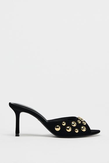 SANDALIA TACHAS EFECTO TERCIOPELO - Negro de Zara