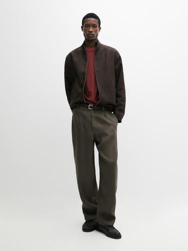 Zara Linen trousers with herringbone detail - Green - Image 0