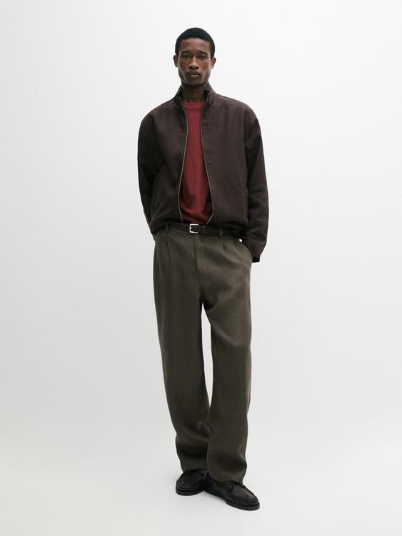 Linen trousers with herringbone detail from Zara - $130