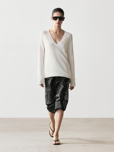Zara Cotton blend V-neck knit sweater - White - Image 0