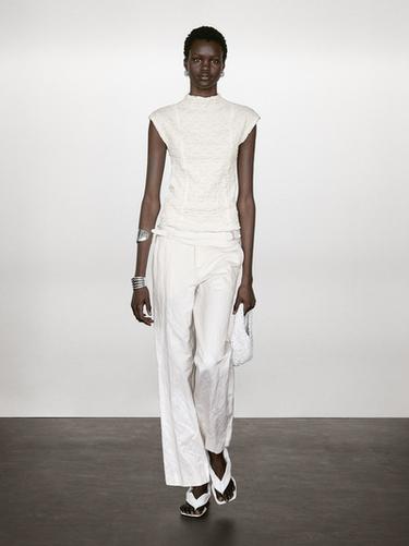 Zara Sleeveless top with gathered detail - Ecru - Image 0