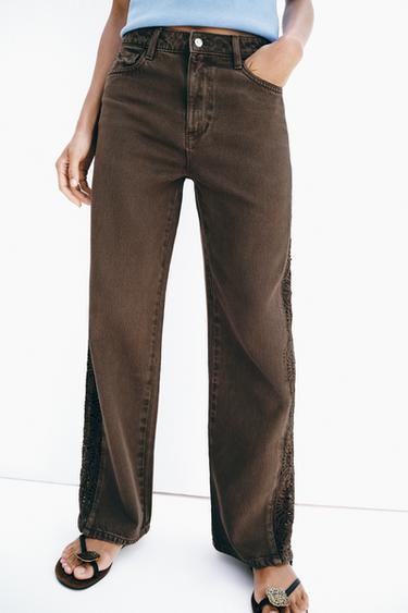 Z1975 LOOSE-FIT MID-WAIST JEANS WITH CROCHET - Brown by Zara - Image 2