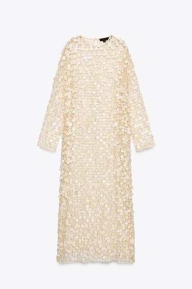 SEQUINNED LONG DRESS - Ecru by Zara