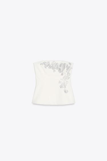 TOP PALABRA DE HONOR STRASS - Blanco roto de Zara