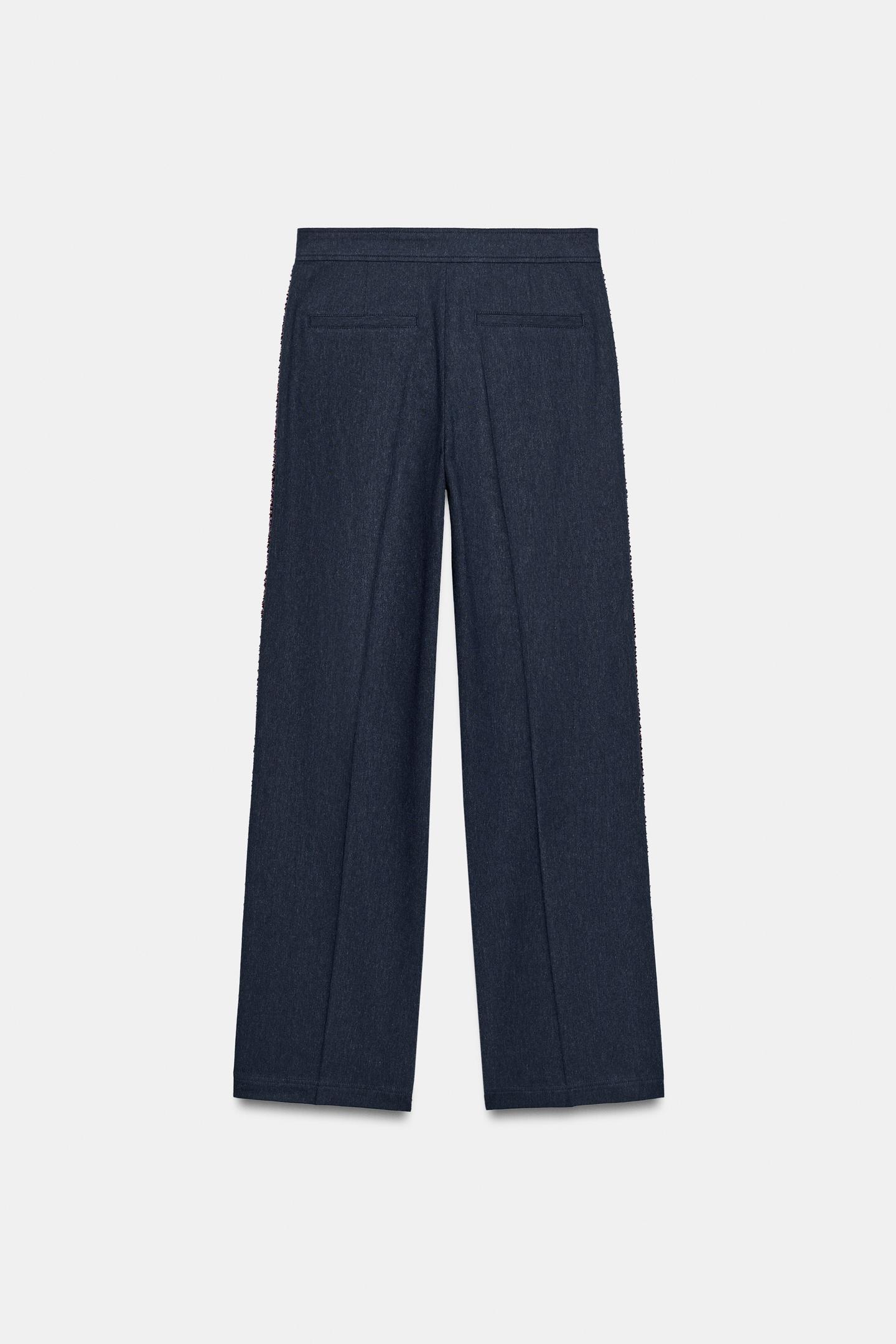 Женские брюки Zara Straight-Leg Trim, цвет: Синий — фото 8