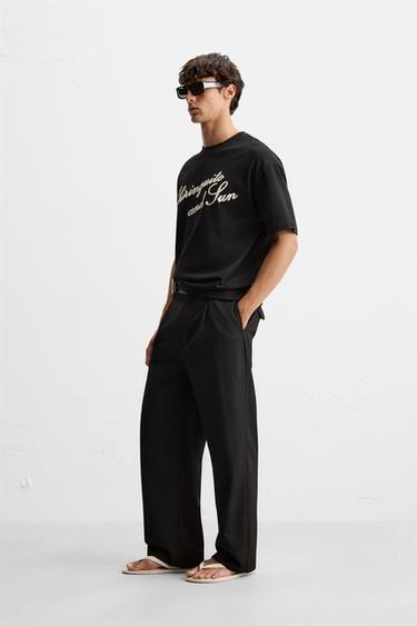T-SHIRT AVEC INSCRIPTION BRODÉE - Noir de Zara - Image 3
