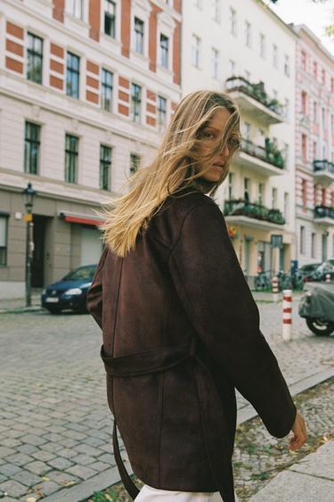 VESTE EFFET DAIM CEINTURE - Marron de Zara - Image 3