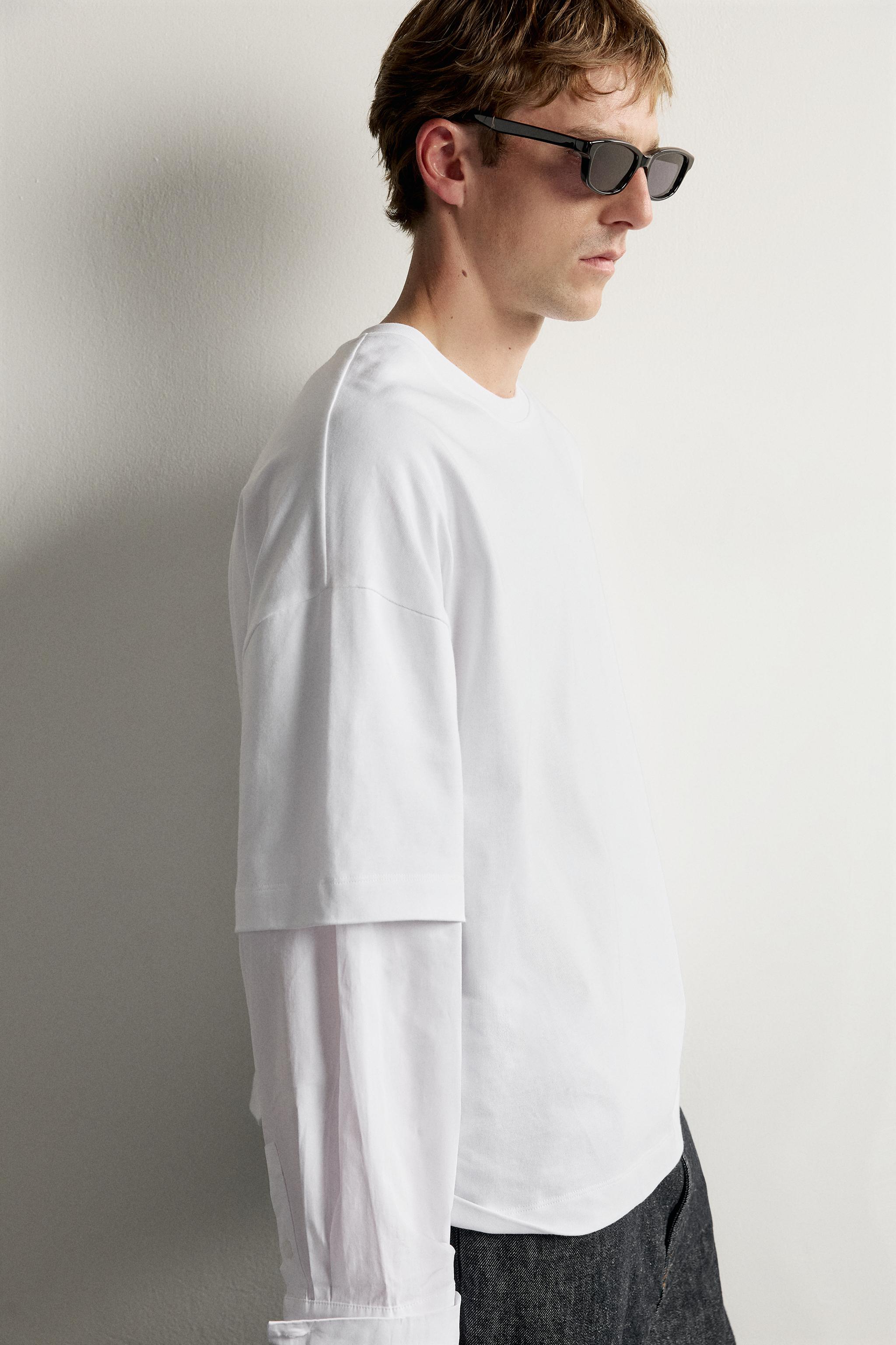 Мужские футболки Zara LAYERED EFFECT LONG SLEEVE T-SHIRT — фото 5