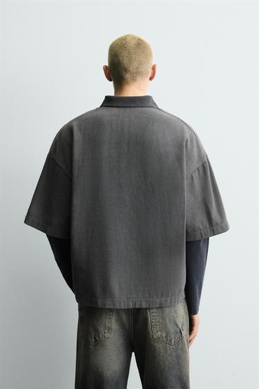 Zara EMBROIDERED TEXT POLO SHIRT - Gray