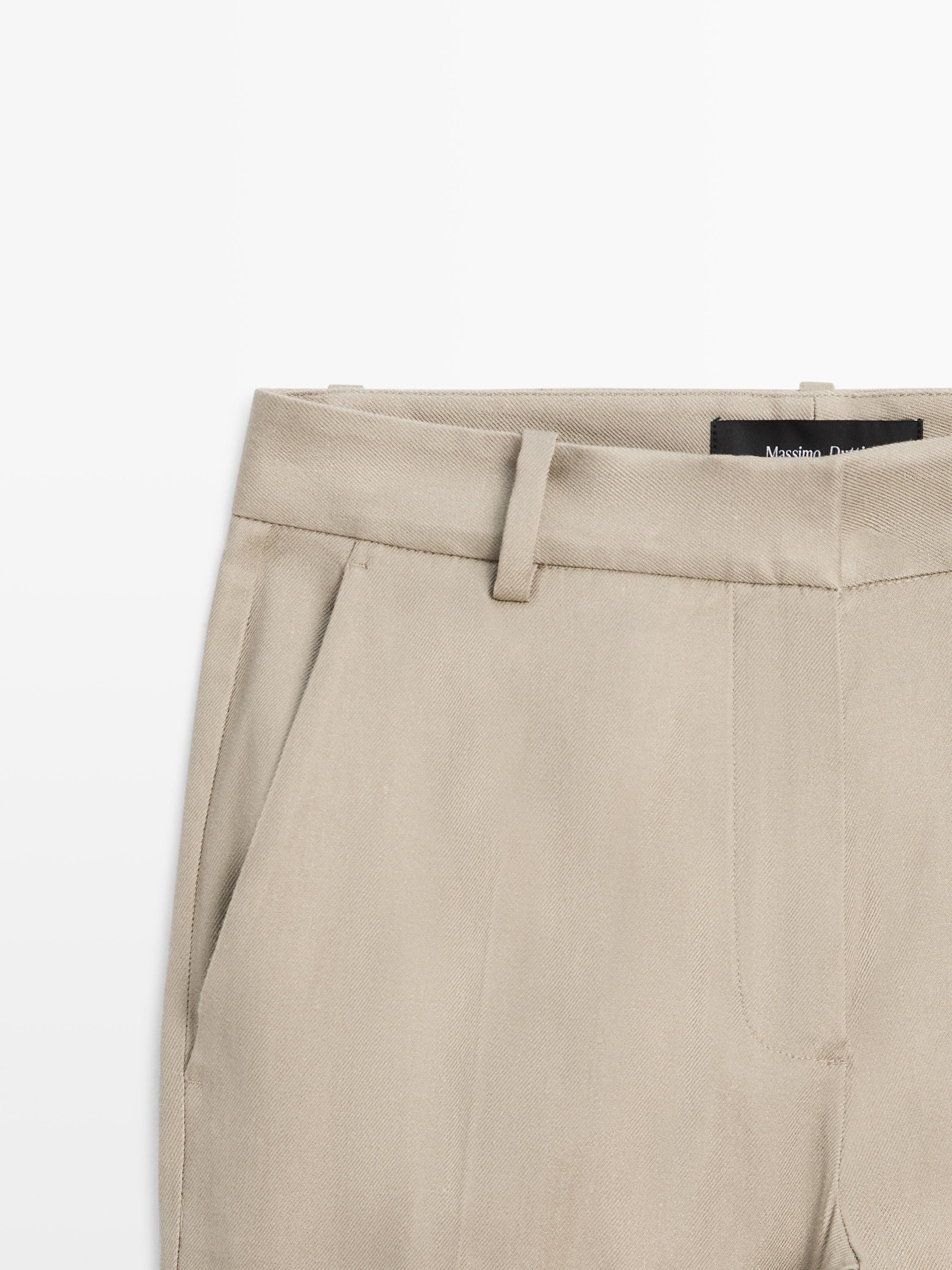 Straight-leg linen blend trousers