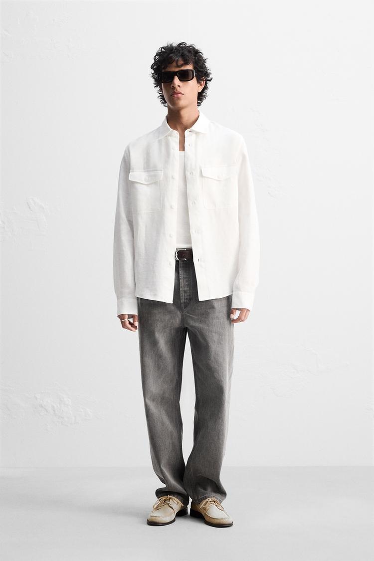 Camisa Blanca Camisa ZARA De Lino 100% Para Hombre Frescura Y