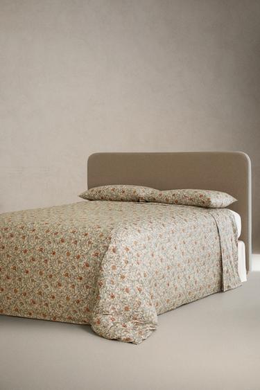 FLORAL PRINT SATEEN DUVET COVER (300 THREAD COUNT) - Light beige by Zara - Image 1