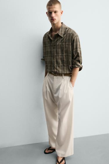 CHEMISE FLUIDE À CARREAUX - Kaki de Zara - Image 5