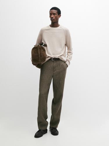 Jersey punto cuello redondo con lino - Beige de Zara - Imagen 0