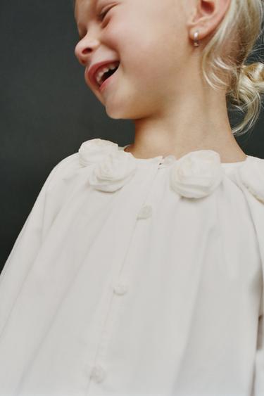 3D FLORAL POPLIN SHIRT - Oyster-white by Zara