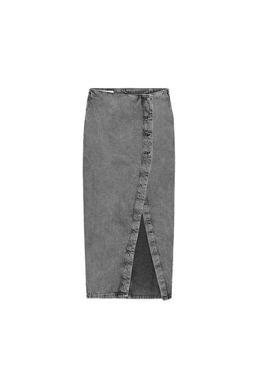 Z1975 GEKREUZTER JEANS-MIDIROCK - Grau von Zara