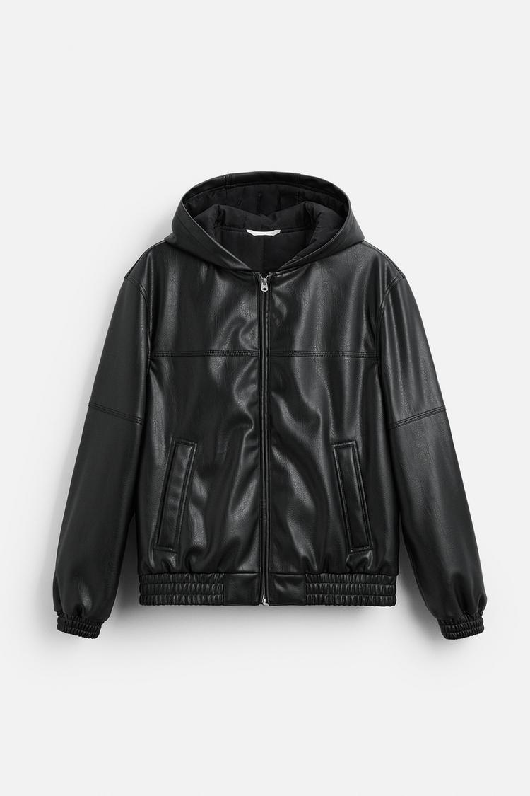 フェイクレザー フード付きジャケット - ブラック | ZARA Japan / 日本 