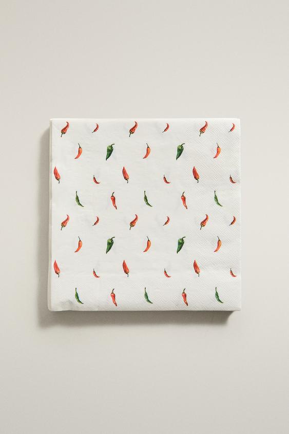 PACK OF CHILLI PAPER NAPKINS (PACK OF 20) - White / Red by Zara - Image 0