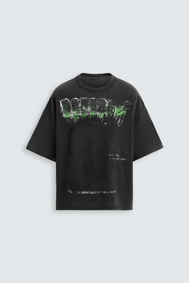 WASHED PRINT KNIT T-SHIRT - Anthracite grey by Zara