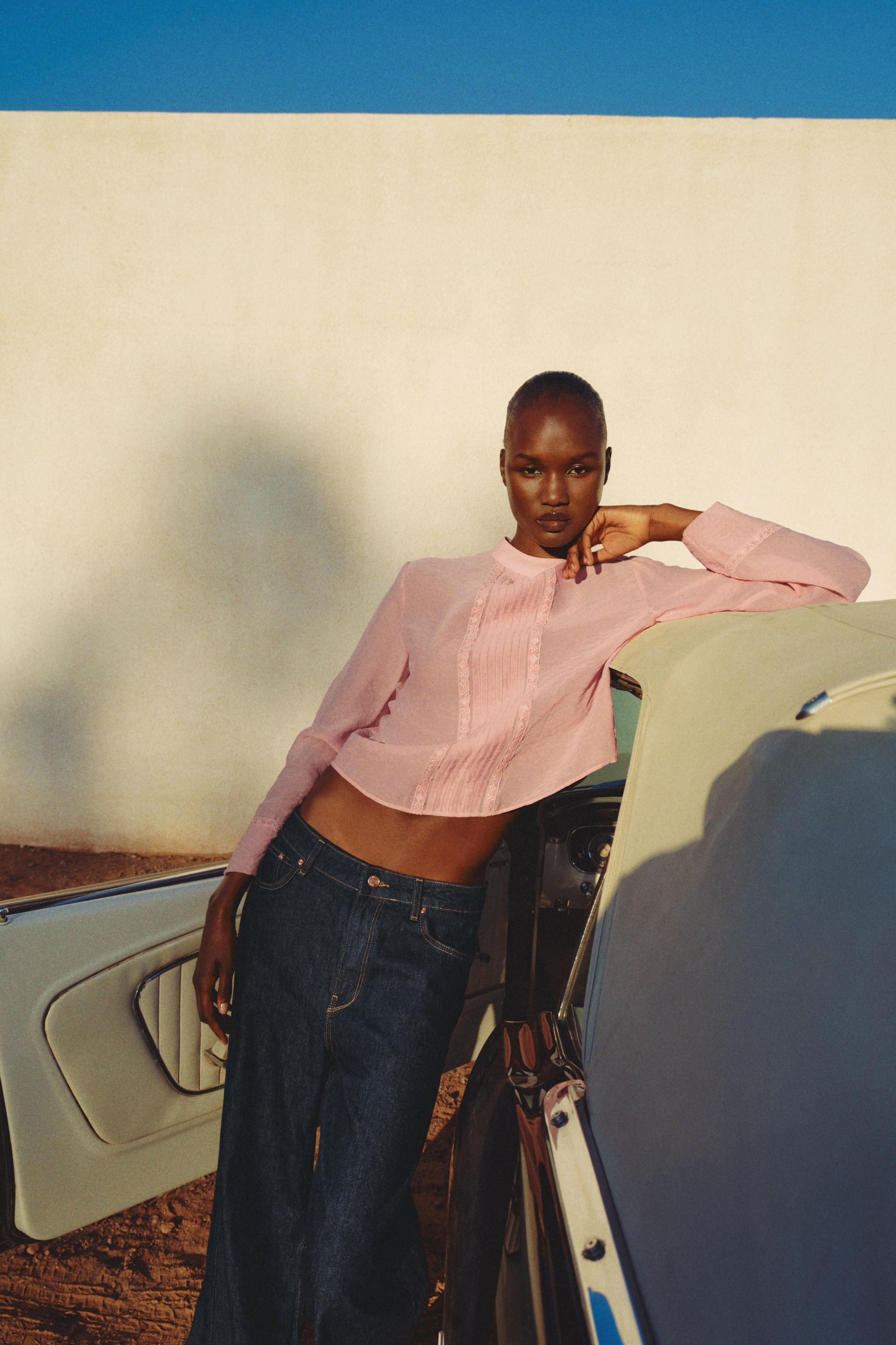 PINTUCK LACE TRIM BLOUSE - Pastel pink | ZARA New Zealand