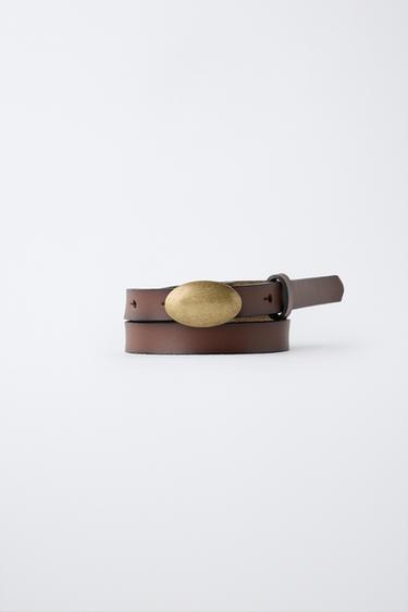 100% LEATHER OVAL BUCKLE BELT — Brown 1