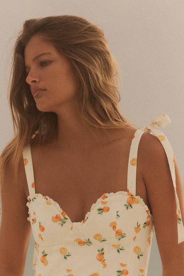 ROBE EN POPELINE IMPRIMÉE ORANGE - blanc-orange de Zara - Image 2