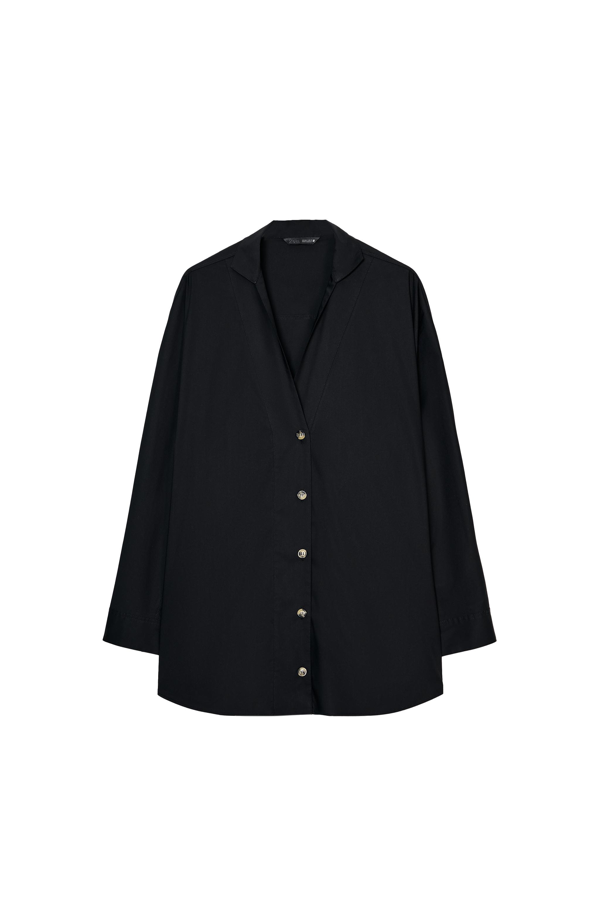 Vネック ポプリンシャツ - ブラック | ZARA Japan / 日本