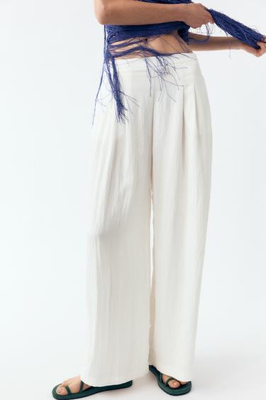 WIDE-LEG DARTED TROUSERS - Oyster-white by Zara