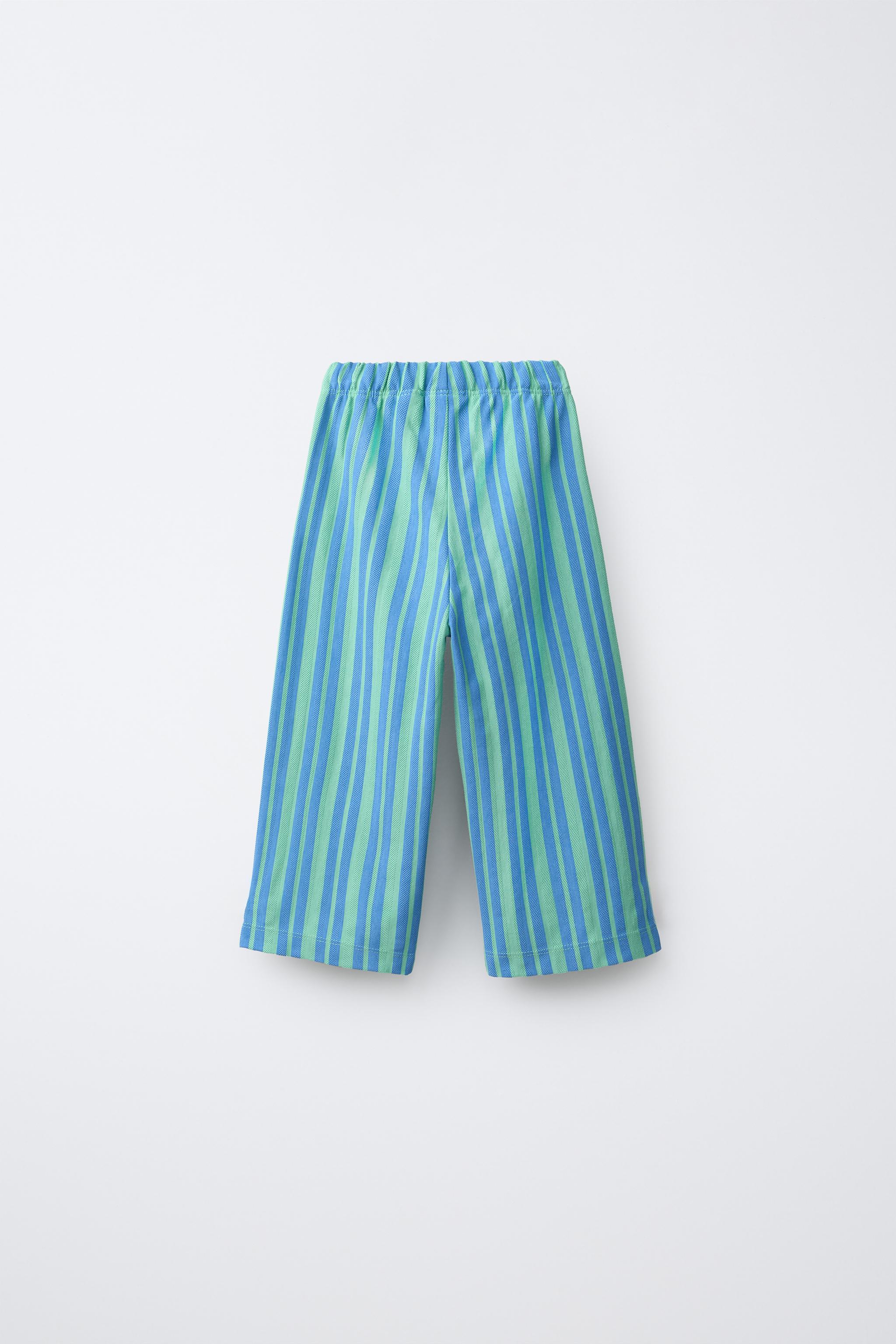 STRIPED TEXTURED TROUSERS — Blue / Green