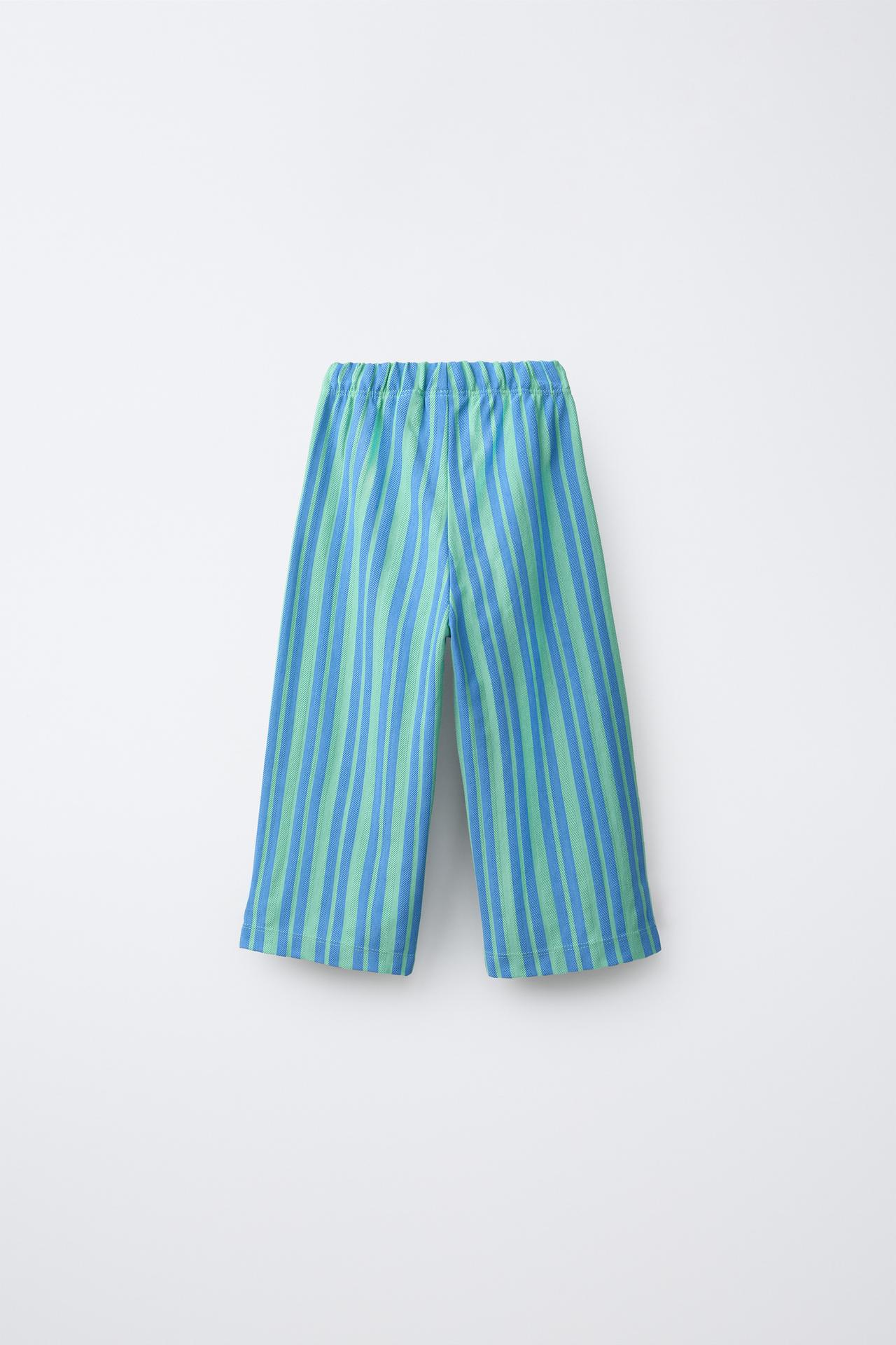 STRIPED TEXTURED TROUSERS — Blue / Green